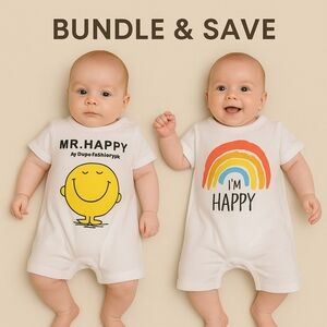 White Baby Rompers with Happy Prints